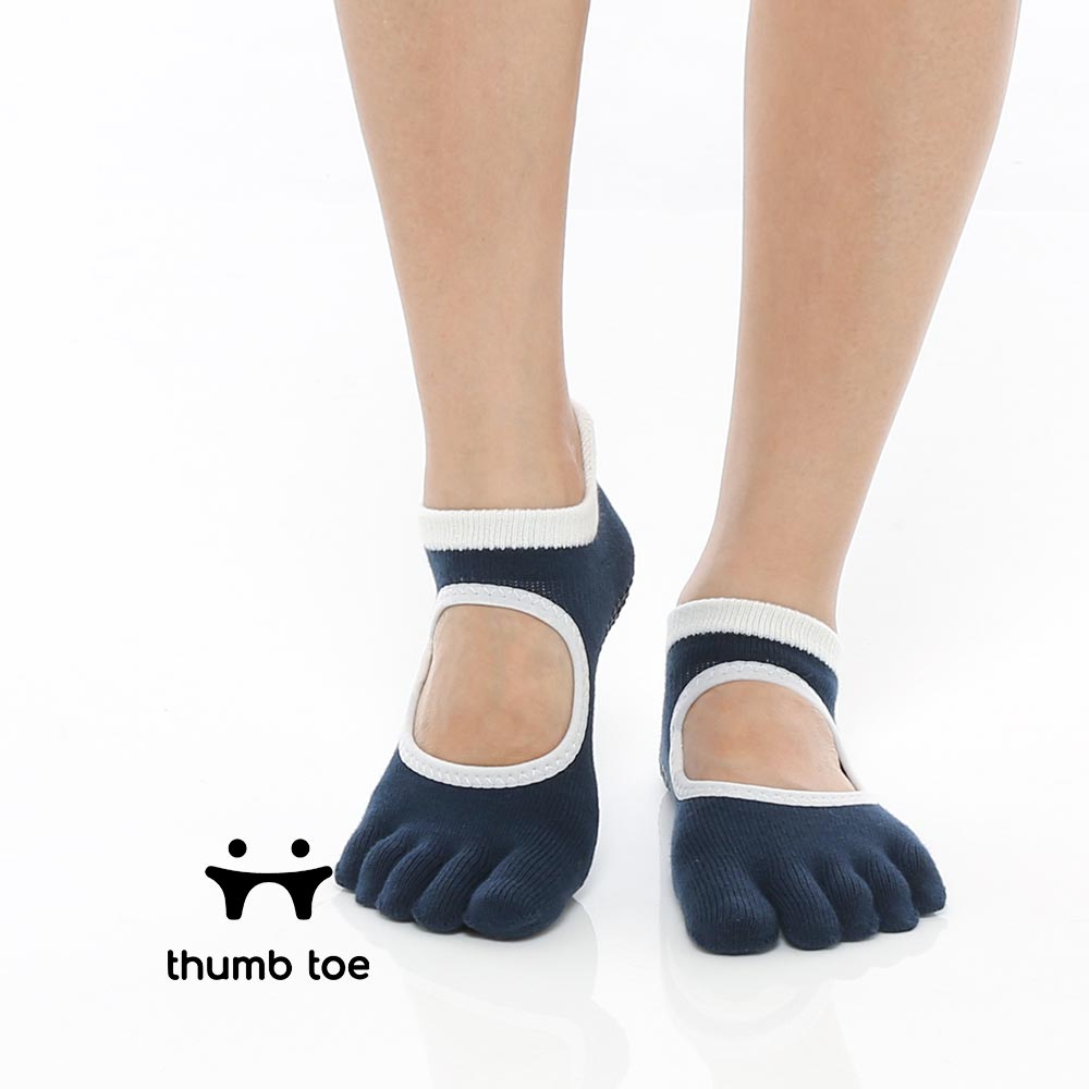 【韓國 Thumb Toe】皮拉提斯織帶款止滑五趾運動襪-Midnight