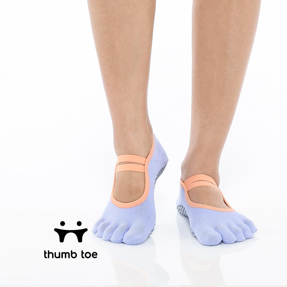 【韓國 Thumb Toe】皮拉提斯織帶款止滑五趾運動襪-Lilac