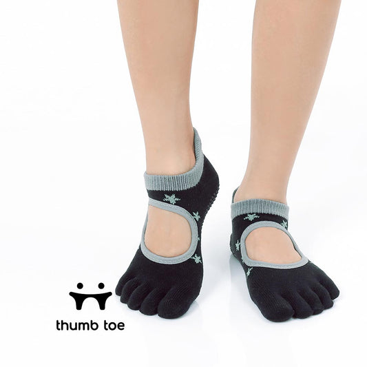 【韓國 Thumb Toe】皮拉提斯織帶款止滑五趾運動襪-Space
