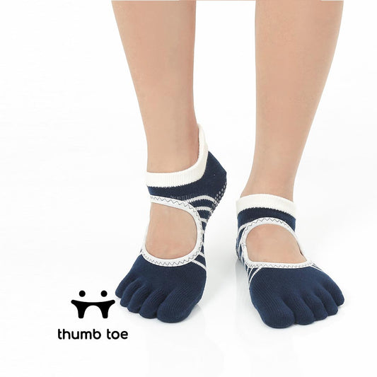 【韓國 Thumb Toe】皮拉提斯織帶款止滑五趾運動襪-Whale