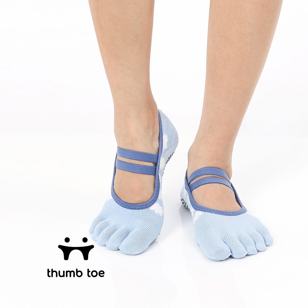 【韓國 Thumb Toe】皮拉提斯織帶款止滑五趾運動襪-Airplane