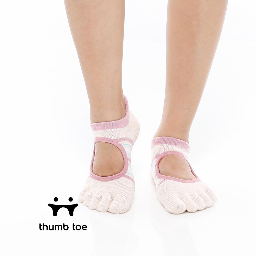 【韓國 Thumb Toe】皮拉提斯織帶款止滑五趾運動襪-Macaron