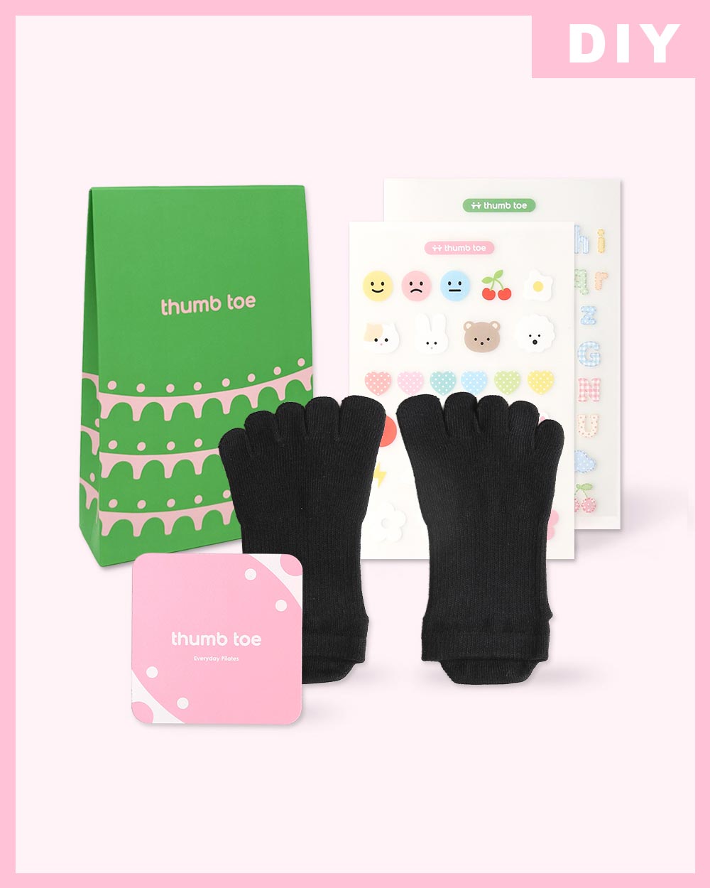 【韓國 Thumb Toe】DIY客製皮拉提斯止滑五趾運動襪-DIY套組