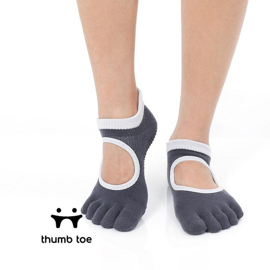 【韓國 Thumb Toe】皮拉提斯織帶款止滑五趾運動襪-Wolf