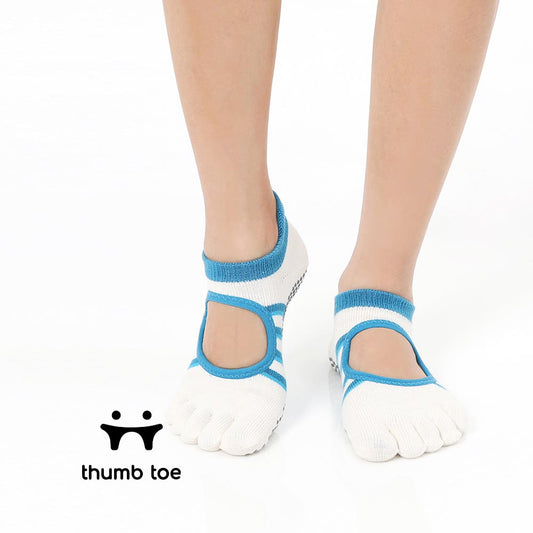 【韓國 Thumb Toe】皮拉提斯織帶款止滑五趾運動襪-Sapphire