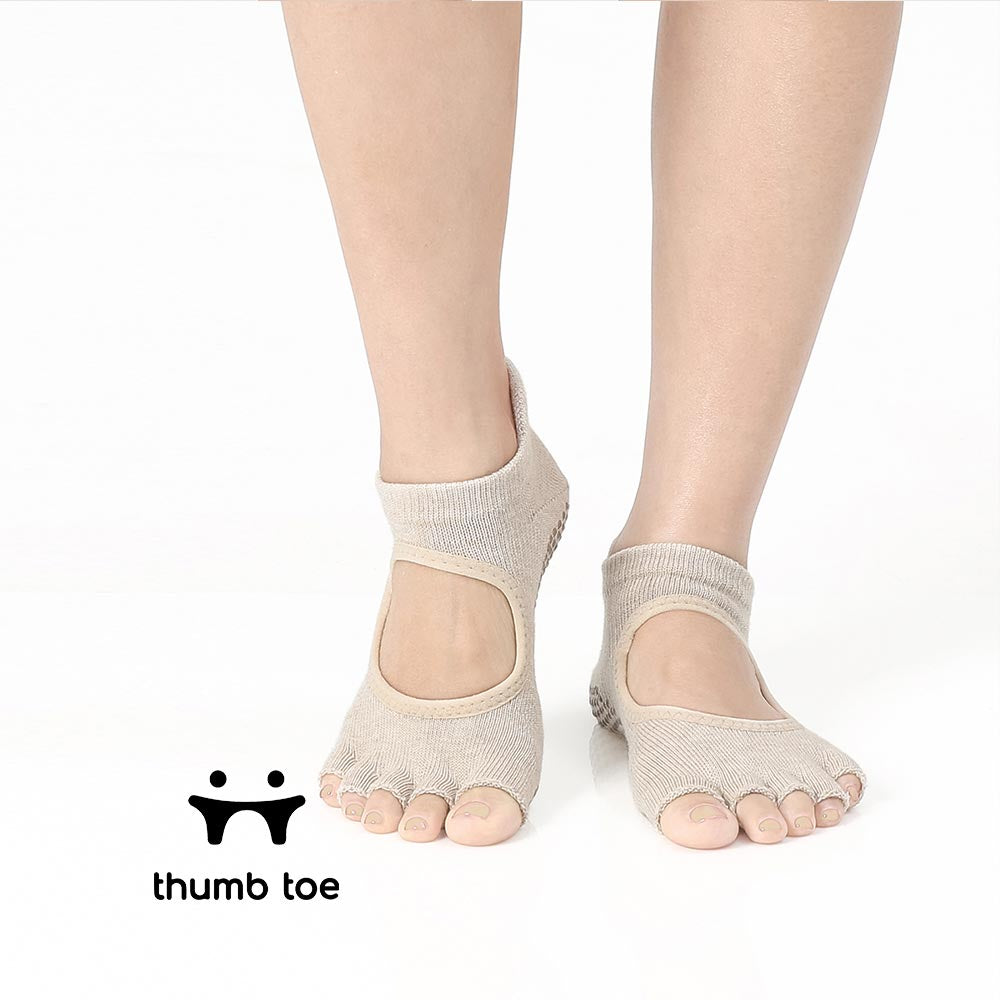 【韓國 Thumb Toe】皮拉提斯止滑露趾運動襪-Oat Open Toe