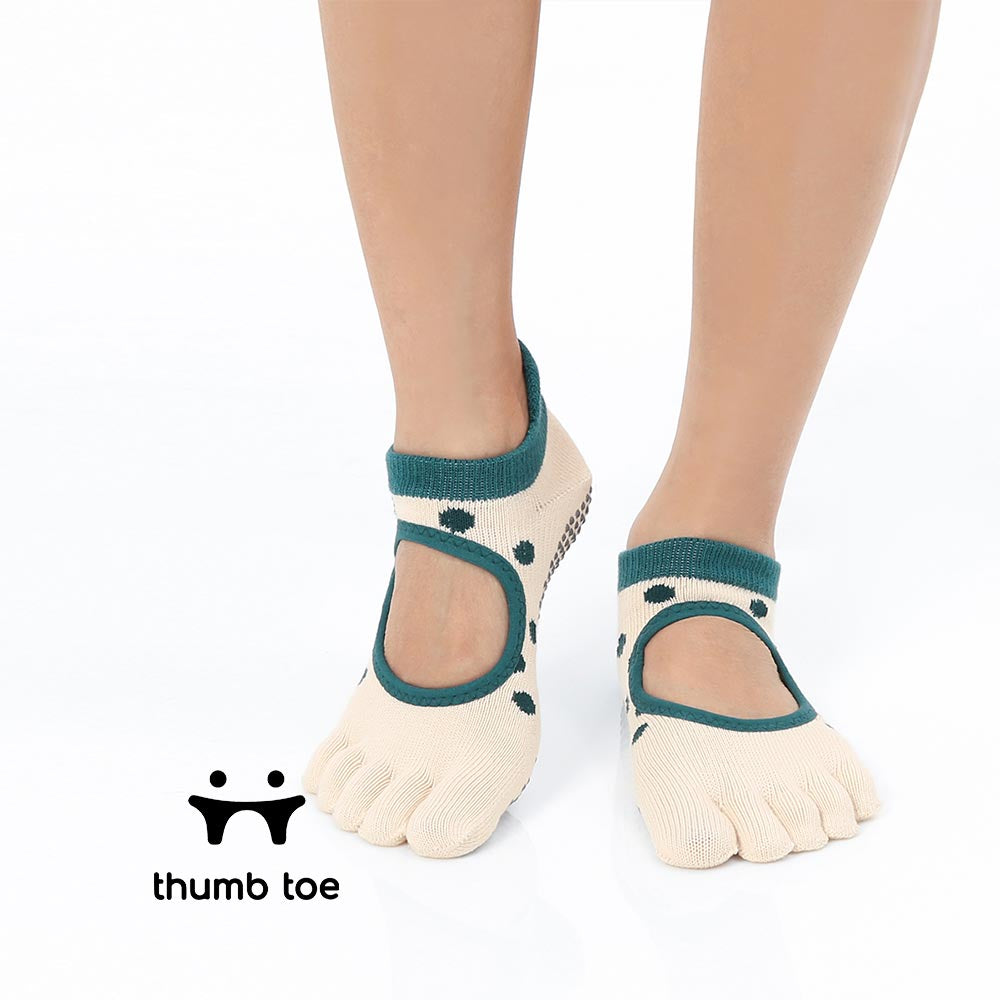 【韓國 Thumb Toe】皮拉提斯織帶款止滑五趾運動襪-Dotty