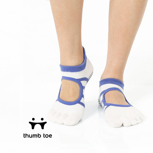 【韓國 Thumb Toe】皮拉提斯織帶款止滑五趾運動襪-Blurple