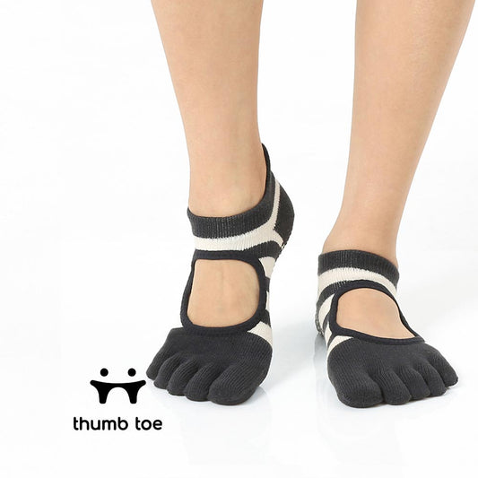 【韓國 Thumb Toe】皮拉提斯織帶款止滑五趾運動襪-Oreo