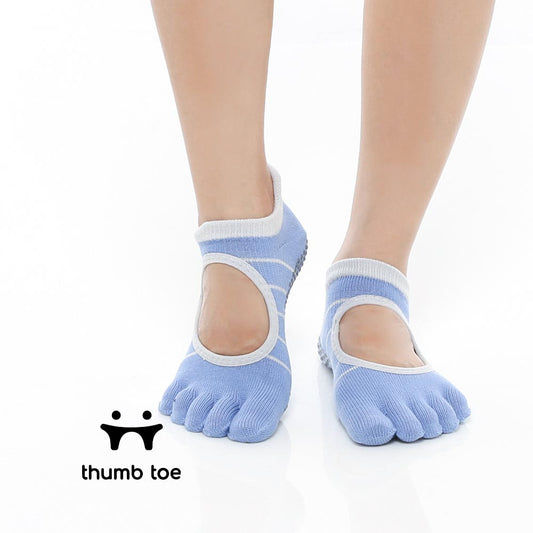 【韓國 Thumb Toe】皮拉提斯織帶款止滑五趾運動襪-Skyline