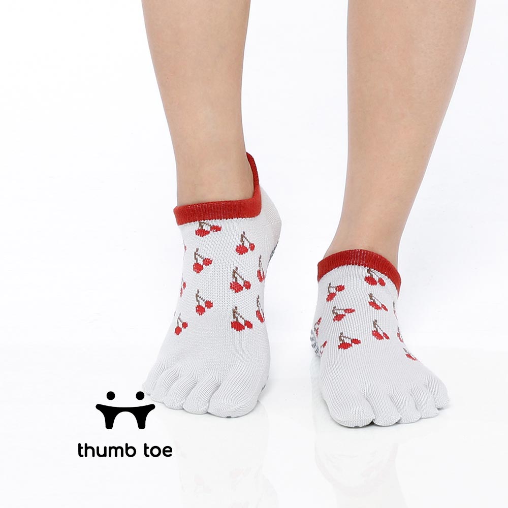 【韓國 Thumb Toe】皮拉提斯止滑五趾運動襪-Cherry
