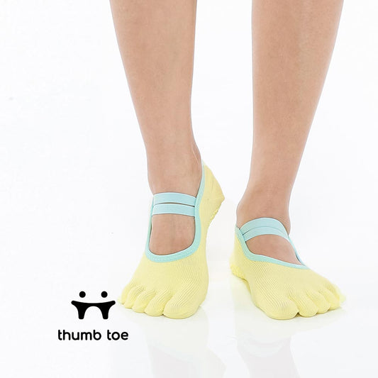 【韓國 Thumb Toe】皮拉提斯織帶款止滑五趾運動襪-Lime