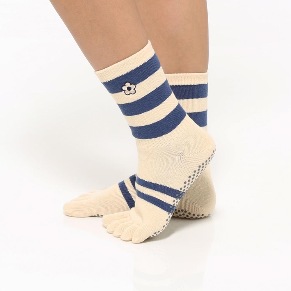 【韓國 Thumb Toe】皮拉提斯止滑五趾運動襪-Cream Socks