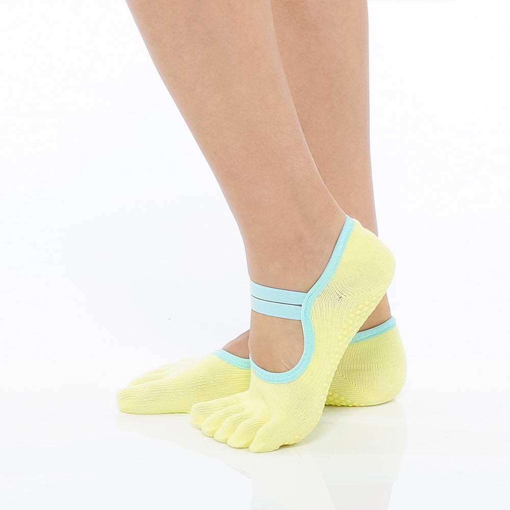 【韓國 Thumb Toe】皮拉提斯織帶款止滑五趾運動襪-Lime