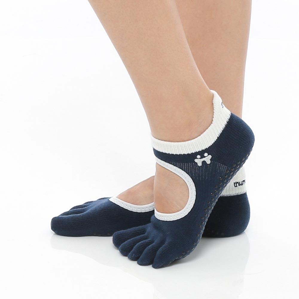 【韓國 Thumb Toe】皮拉提斯織帶款止滑五趾運動襪-Midnight