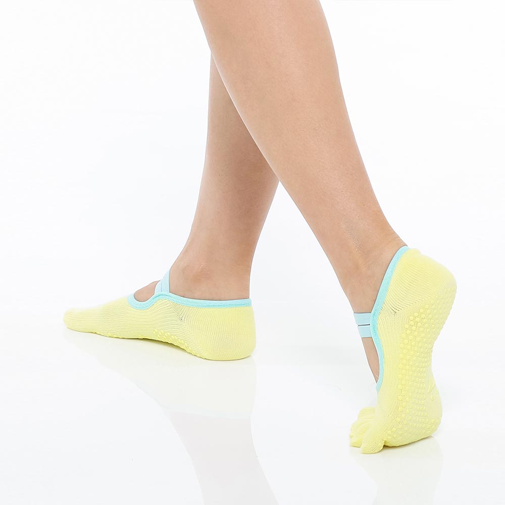 【韓國 Thumb Toe】皮拉提斯織帶款止滑五趾運動襪-Lime