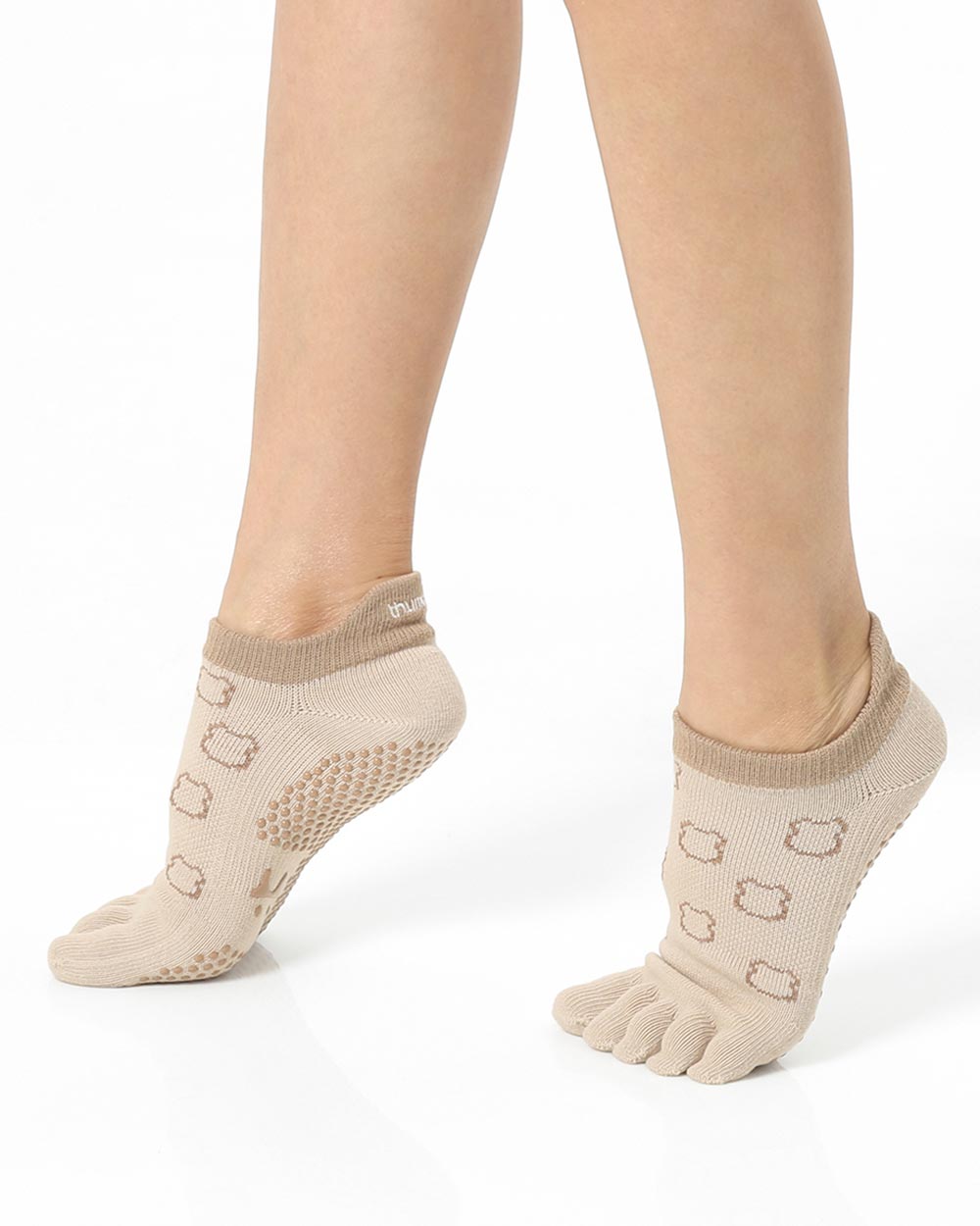 【韓國 Thumb Toe】皮拉提斯織帶款止滑五趾運動襪-Teddy