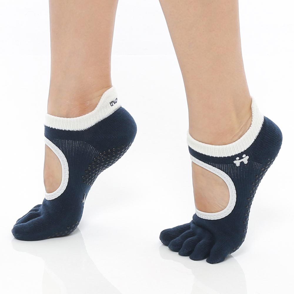 【韓國 Thumb Toe】皮拉提斯織帶款止滑五趾運動襪-Midnight
