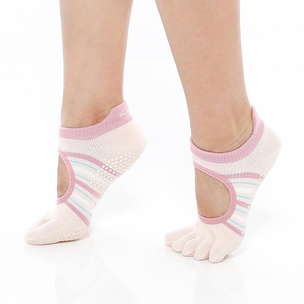 【韓國 Thumb Toe】皮拉提斯織帶款止滑五趾運動襪-Macaron