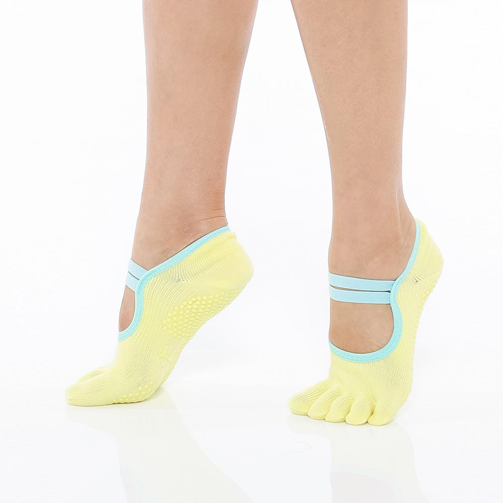 【韓國 Thumb Toe】皮拉提斯織帶款止滑五趾運動襪-Lime