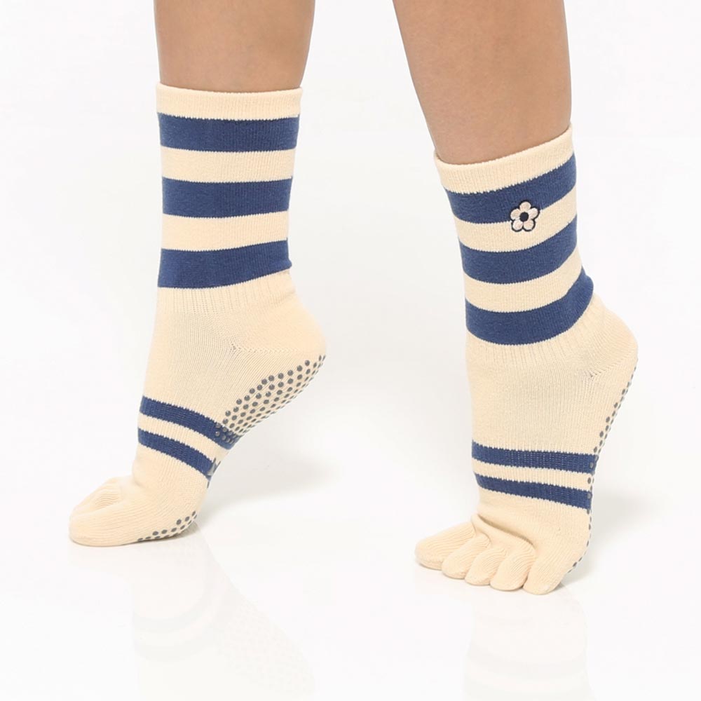 【韓國 Thumb Toe】皮拉提斯止滑五趾運動襪-Cream Socks