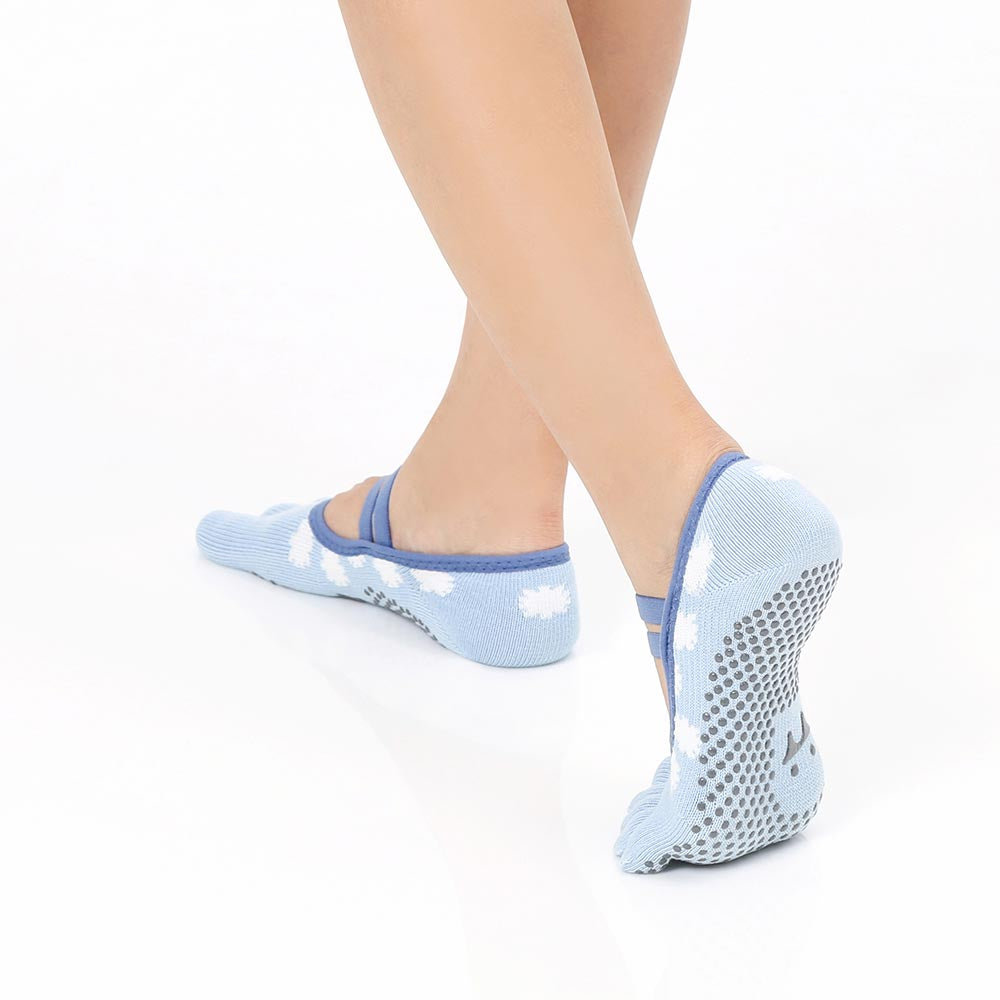 【韓國 Thumb Toe】皮拉提斯織帶款止滑五趾運動襪-Airplane