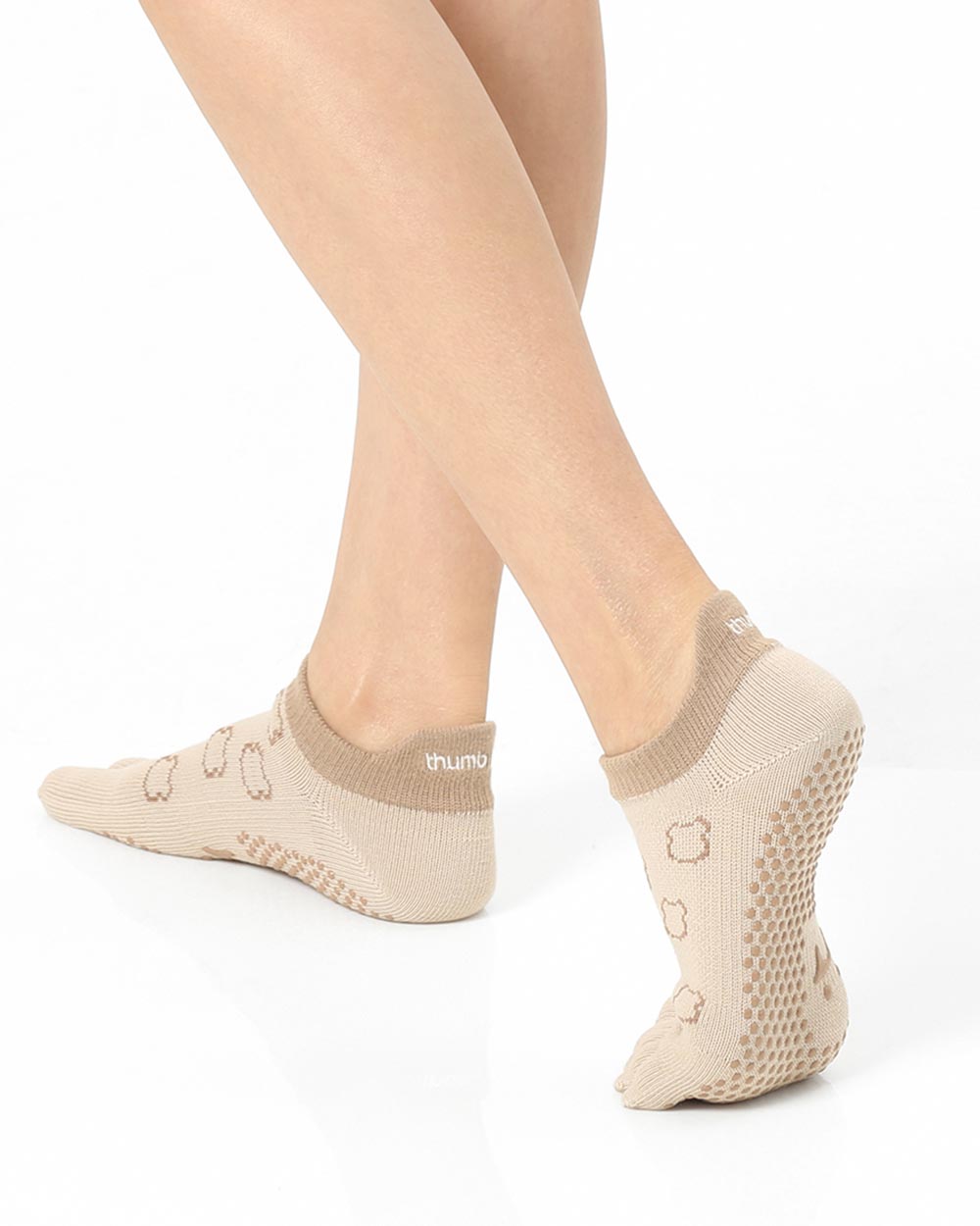 【韓國 Thumb Toe】皮拉提斯織帶款止滑五趾運動襪-Teddy