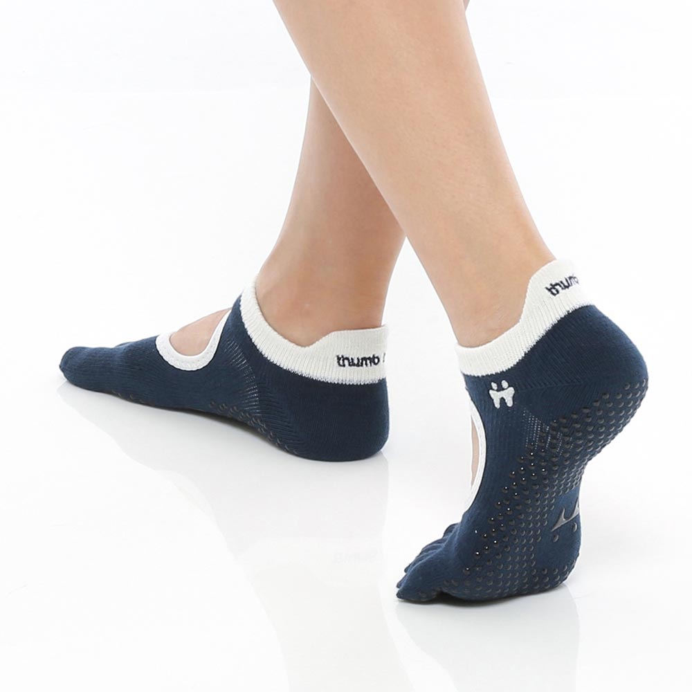 【韓國 Thumb Toe】皮拉提斯織帶款止滑五趾運動襪-Midnight