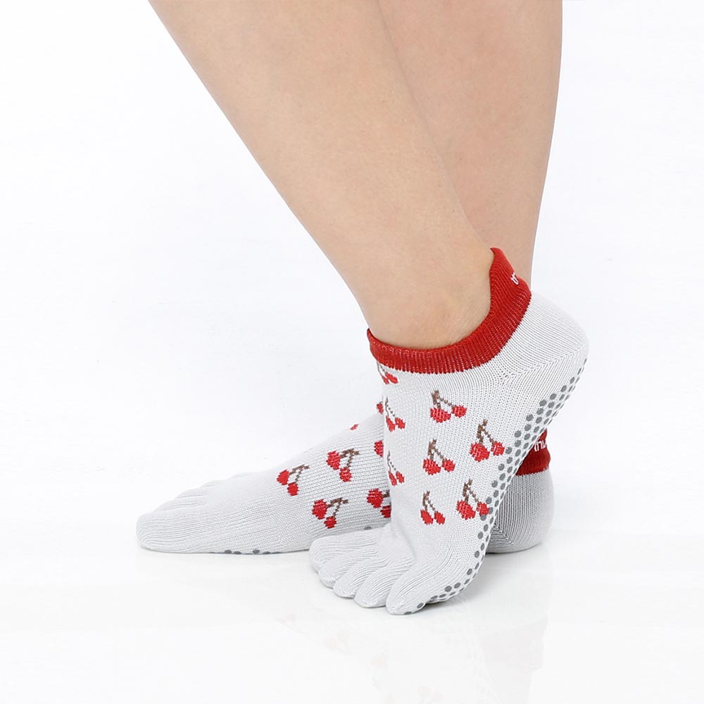 【韓國 Thumb Toe】皮拉提斯止滑五趾運動襪-Cherry