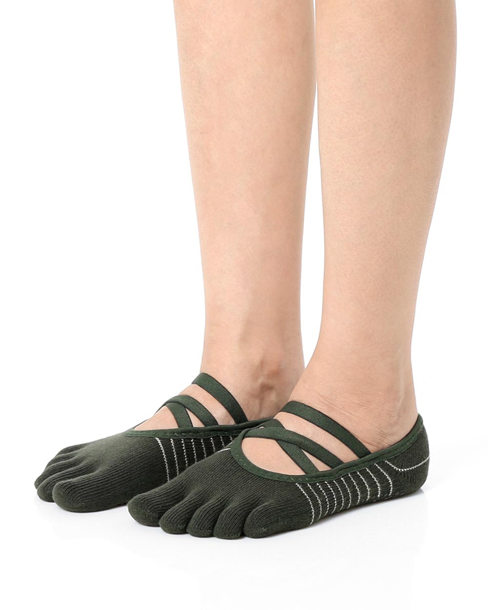 【韓國 Thumb Toe】皮拉提斯織帶款止滑五趾運動襪-Green tea
