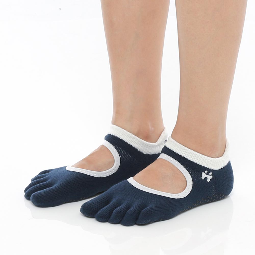 【韓國 Thumb Toe】皮拉提斯織帶款止滑五趾運動襪-Midnight