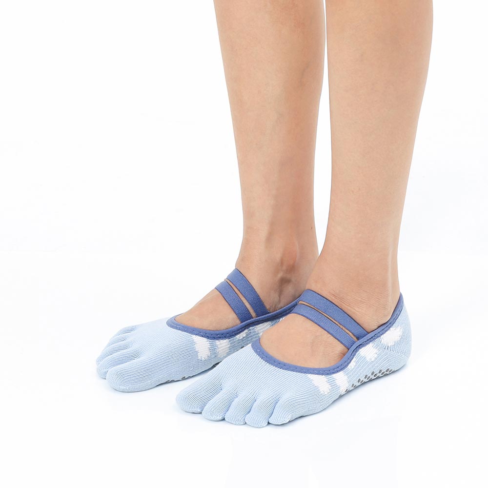 【韓國 Thumb Toe】皮拉提斯織帶款止滑五趾運動襪-Airplane