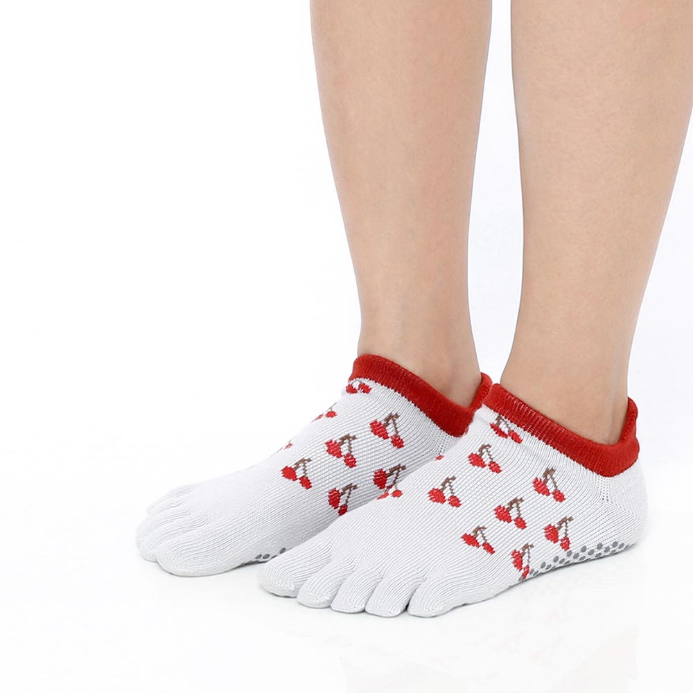 【韓國 Thumb Toe】皮拉提斯止滑五趾運動襪-Cherry