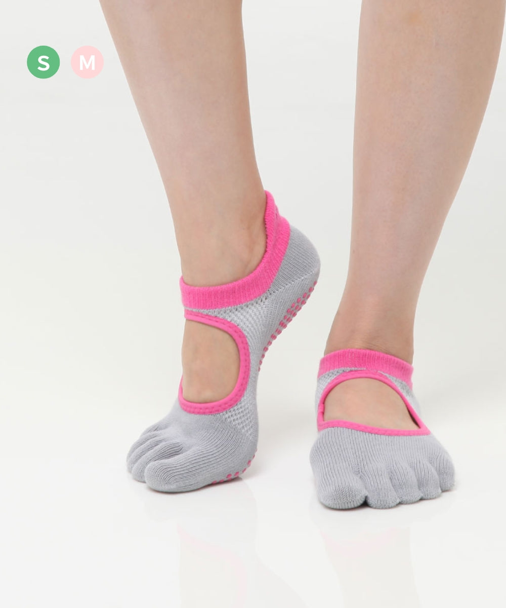 【韓國 Thumb Toe】皮拉提斯止滑五趾運動襪-Pink Grey