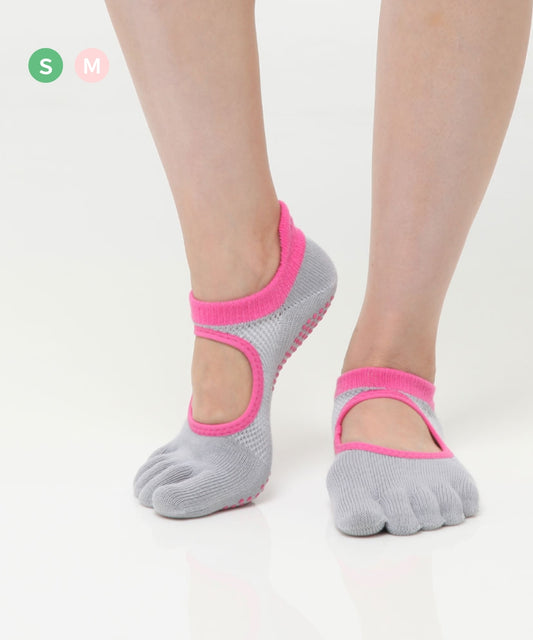 【韓國 Thumb Toe】皮拉提斯止滑五趾運動襪-Pink Grey