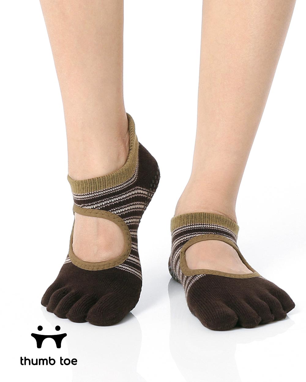 【韓國 Thumb Toe】皮拉提斯止滑五趾運動襪-Olive